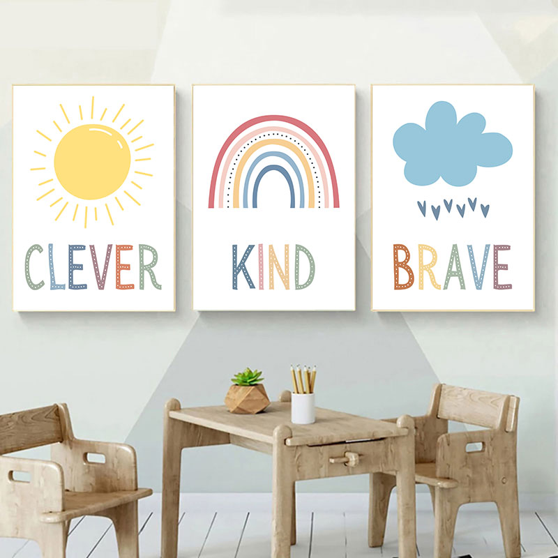 Kids Education Quote - Toile imprimée soleil arc-en-ciel nuage, citations