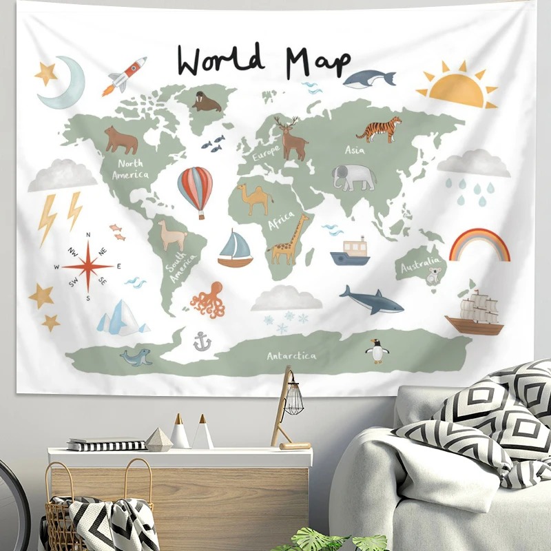 Kids Education Background - Tapisserie murale en polyester avec carte
